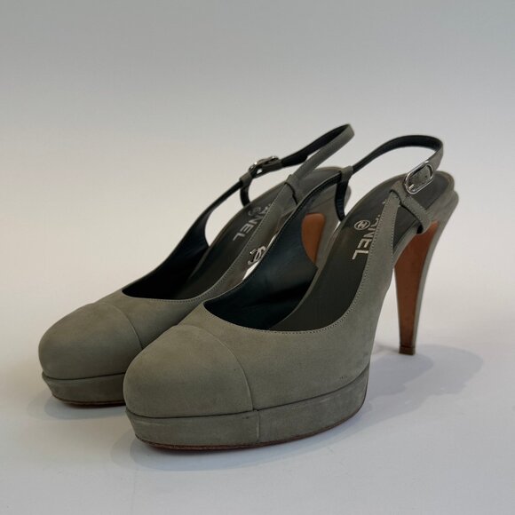 Chanel Green Suede Slingback Pumps, Size 40 1/2 EU - Picture 6 of 15